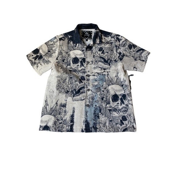 Rebel Vengeance Gothic Skull Tapestry Men Button Up Shirt Skater Grunge Punk Nwt